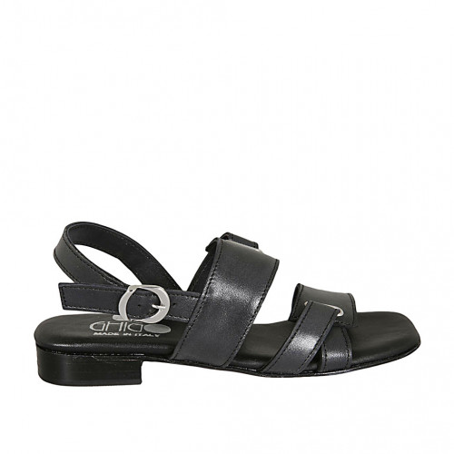 Woman's sandal in black leather heel 2 - Available sizes:  32
