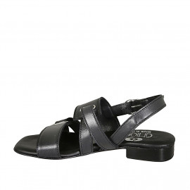 Woman's sandal in black leather heel 2 - Available sizes:  32 2
