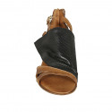 Woman's open shoe with zipper and buckles in tan brown leather and black pierced leather heel 2 - Available sizes:  33