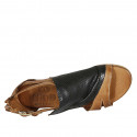 Woman's open shoe with zipper and buckles in tan brown leather and black pierced leather heel 2 - Available sizes:  33
