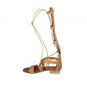 Woman's gladiator open shoe with zipper and laces in tan brown leather heel 2 - Available sizes:  34