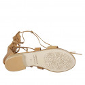 Zapato abierto estilo gladiador para mujer con cremallera y cordones en piel brun claro tacon 2 - Tallas disponibles:  34