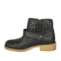 Woman's ankle boot with buckle and zipper in black leather and pierced leather heel 3 - Available sizes:  42