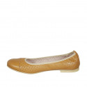 Woman's ballerina shoe in tan brown leather and pierced leather heel 1 - Available sizes:  43