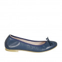 Woman's ballerina in blue leather with bow heel 1 - Available sizes:  42