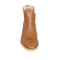 Woman's Texan ankle boot with posterior zipper in tan brown leather heel 5 - Available sizes:  42