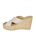 Mule pour femmes en daim et daim perforé beige avec plateforme et talon compensé 9 - Pointures disponibles:  42, 43