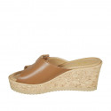 Woman's mules in tan brown suede and leather with buckle wedge heel 7 - Available sizes:  42