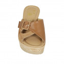 Mule pour femmes en daim et cuir cognac avec boucle talon compensé 7 - Pointures disponibles:  42