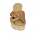 Woman's mules in tan brown suede and leather with buckle wedge heel 7 - Available sizes:  42