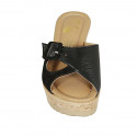 Woman's mules in black suede and leather with buckle wedge heel 7 - Available sizes:  42