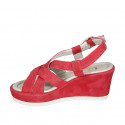 Woman's sandal in red suede with platform wedge heel 7 - Available sizes:  43