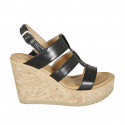 Woman's sandal in black leather with platform and wedge heel 9 - Available sizes:  45
