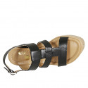 Sandale pour femmes en cuir noir avec plateforme et talon compensé 9 - Pointures disponibles:  45