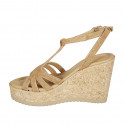 Woman's strap sandal in beige suede wedge heel 9 - Available sizes:  42