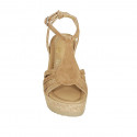 Woman's strap sandal in beige suede wedge heel 9 - Available sizes:  42