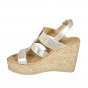 Woman's sandal in platinum laminated leather with platform and wedge heel 9 - Available sizes:  42, 43