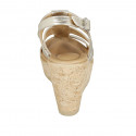 Woman's sandal in platinum laminated leather with platform and wedge heel 9 - Available sizes:  42