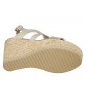 Woman's sandal in platinum laminated leather with platform and wedge heel 9 - Available sizes:  42