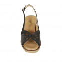 Sandale pour femmes en cuir lamé imprimé noir talon compensé 5 - Pointures disponibles:  42