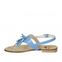 Sandalia de dedo en piel azul claro para mujer con borlas tacon 1 - Tallas disponibles:  42