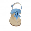 Sandalo infradito da donna in pelle azzurra con nappine tacco 1 - Misure disponibili: 42, 43, 44, 46
