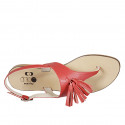 Woman's thong sandal in red leather with tassels heel 1 - Available sizes:  42, 43