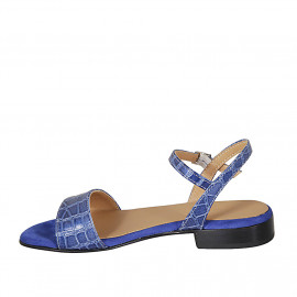 Sandalo da donna in pelle stampata blu con cinturino tacco 2 - Misure disponibili: 32 2