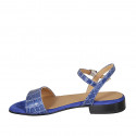 Sandalo da donna in pelle stampata blu con cinturino tacco 2 - Misure disponibili: 32, 44