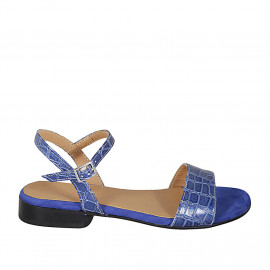 Woman's sandal in blue printed leather with strap heel 2 - Available sizes:  32