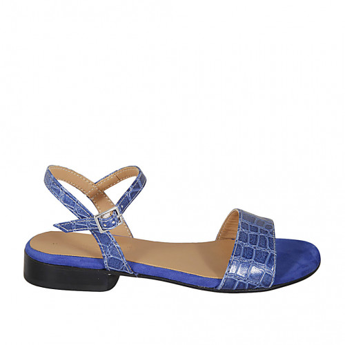 Sandalia para mujer en piel imprimida azul con cinturon tacon 2 - Tallas disponibles:  32, 44