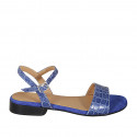 Woman's sandal in blue printed leather with strap heel 2 - Available sizes:  32, 44