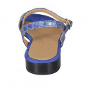 Sandalo da donna in pelle stampata blu con cinturino tacco 2 - Misure disponibili: 32