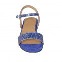 Sandalo da donna in pelle stampata blu con cinturino tacco 2 - Misure disponibili: 32