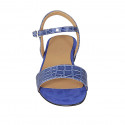 Woman's sandal in blue printed leather with strap heel 2 - Available sizes:  32, 44