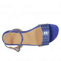Sandalia para mujer en piel imprimida azul con cinturon tacon 2 - Tallas disponibles:  32, 44