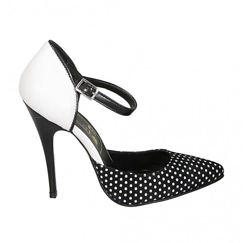 Chaussure ouverte pour femmes avec fermeture éclair en tissu transparent à pois et cuir noir talon 11 - Pointures disponibles:  32, 34, 42, 43