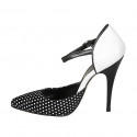 Woman's pointy open shoe with strap in white leather and black polka dot suede heel 11 - Available sizes:  32, 34, 42, 43