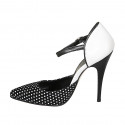 Zapato abierto a punta para mujer con cinturon en piel blanca y gamuza negra de lunares tacon 11 - Tallas disponibles:  32, 34, 42, 43