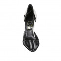 Woman's pointy open shoe with strap in white leather and black polka dot suede heel 11 - Available sizes:  32, 34, 42, 43