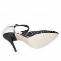 Woman's pointy open shoe with strap in white leather and black polka dot suede heel 11 - Available sizes:  32, 34, 42, 43