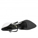 Woman's pointy open shoe with strap in white leather and black polka dot suede heel 11 - Available sizes:  32, 34, 42, 43