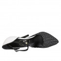Zapato abierto a punta para mujer con cinturon en piel blanca y gamuza negra de lunares tacon 11 - Tallas disponibles:  32, 34, 42, 43