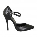 Woman's pointy open shoe with strap in black leather heel 11 - Available sizes:  42