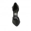 Woman's pointy open shoe with strap in black leather heel 11 - Available sizes:  34, 42, 43