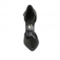 Zapato abierto puntiagudo para mujer con cinturon en piel negra tacon 11 - Tallas disponibles:  34, 42, 43