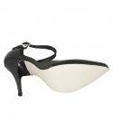 Woman's pointy open shoe with strap in black leather heel 11 - Available sizes:  34, 42, 43