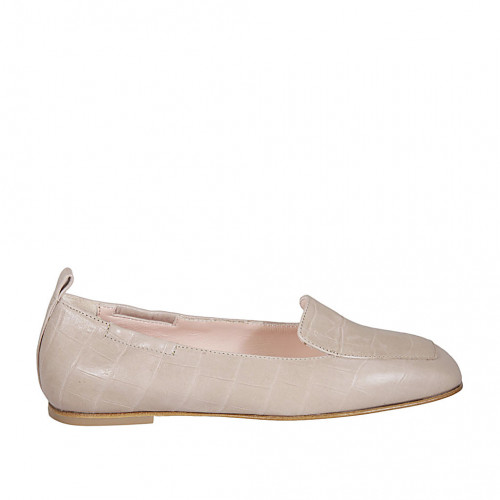 Woman's mocassin in nude printed leather heel 1 - Available sizes:  32