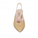 Chaussure ouverte à l'arrière avec elastique pour femmes en cuir imprimé beige talon 6 - Pointures disponibles:  34
