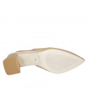 Chaussure ouverte à l'arrière avec elastique pour femmes en cuir imprimé beige talon 6 - Pointures disponibles:  34